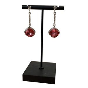 Pink Rhinestone Dangle Earrings Silver Tone Party Cocktail‎ Evening Jewelry